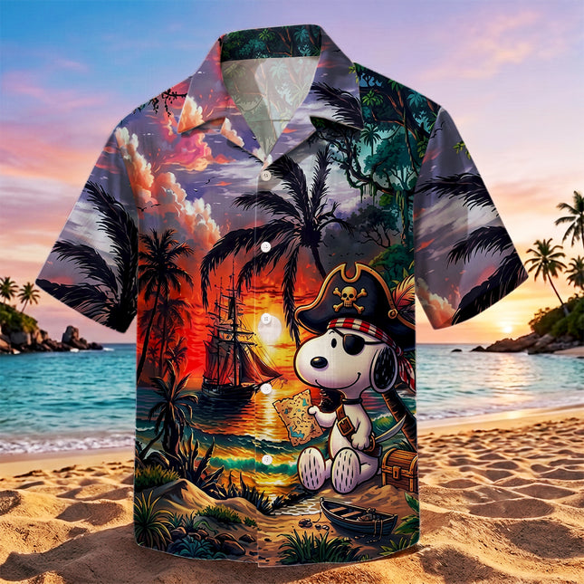 Pirate Treasure Tropical Beach Sunset Hawaiian Shirt