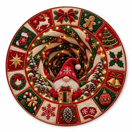 Christmas Round Rug Gnome Present Spiral Doormat