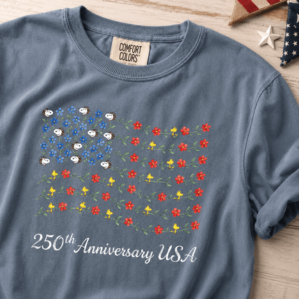 Comfort Colors 250th Anniversary USA Floral Vine Flag Dog And Bird T-Shirt