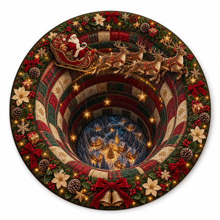 Christmas Round Rug Santa Sleigh Winter Village Doormat