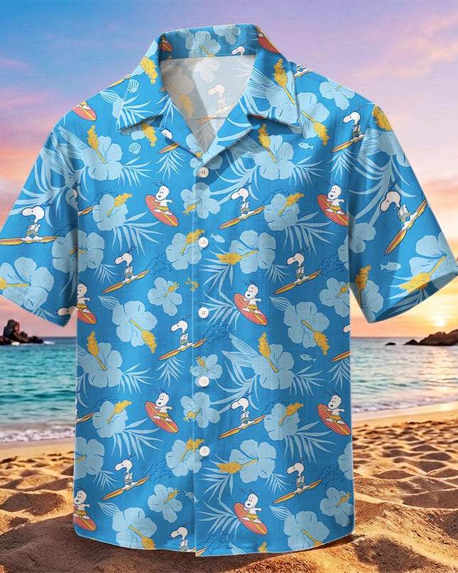 Beach Summer Surf Tropical Floral Blue Hawaiian Shirt
