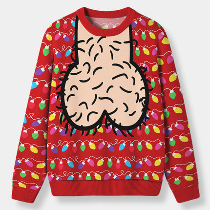 Funny Hairy Balls Christmas Ugly Sweatshirt Colorful Lights Adult Humor