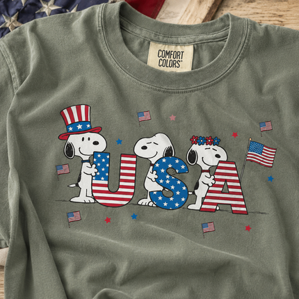 Comfort Colors USA Flag Block Letters Cute Dogs T-Shirt