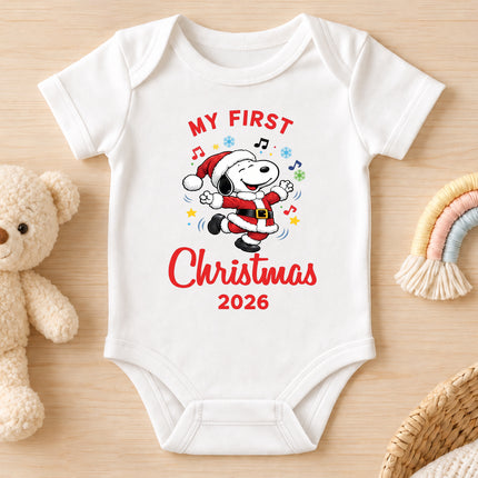 My First Christmas 2026 Festive Music Notes Baby Bodysuit