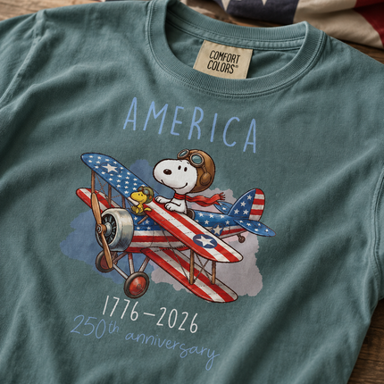 Comfort Colors America 1776-2026 250th Anniversary Patriotic Airplane Dog T-Shirt