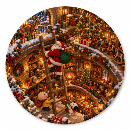 Christmas Round Rug Enchanted Toy Workshop Holiday Doormat