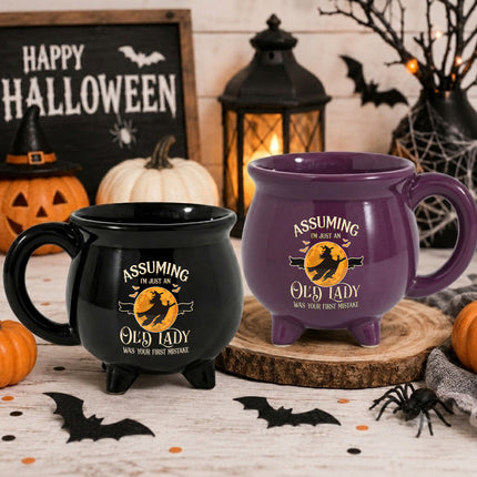 Funny Old Lady Witch Cauldron Ceramic Mug Halloween Gift
