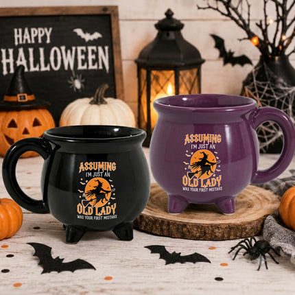 Funny Old Lady Witch Cauldron Ceramic Mug Halloween Gift