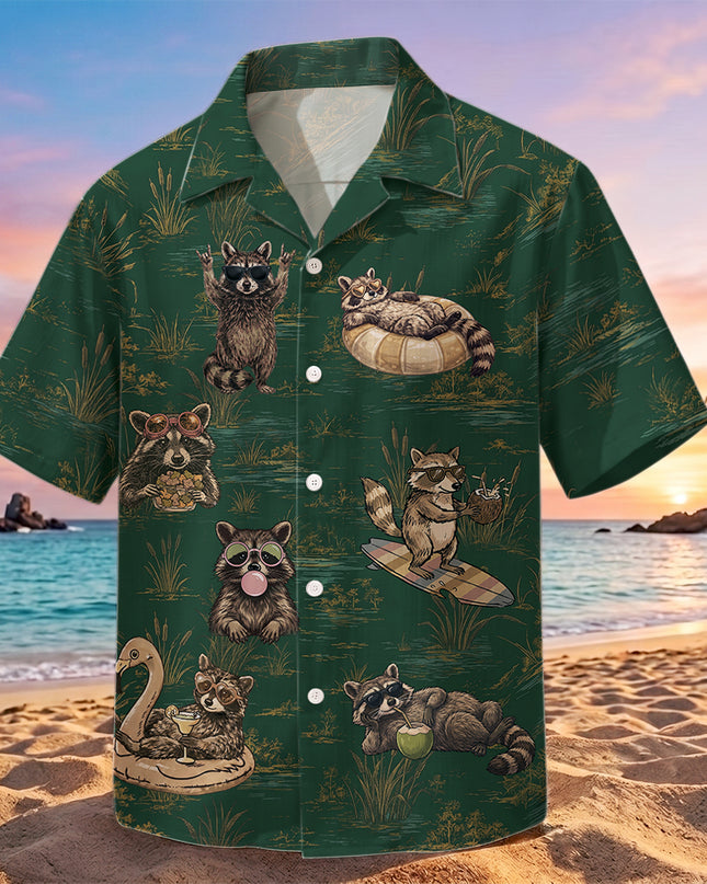 Funny Vacation Raccoon Summer Tropical Hawaiian Shirt