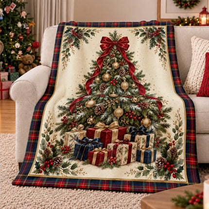 Christmas Tree Fleece Blanket Tartan Plaid Holiday Decor