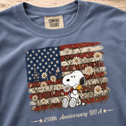 Comfort Colors 250th Anniversary USA Daisy Flag Dog T-Shirt