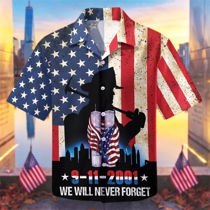 25th Patriot Day We Will Never Forget 9/11 Firefighter Tribute Hawaiian Shirt