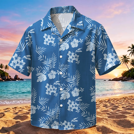 Beach Summer Blue Tropical Floral Hawaiian Shirt