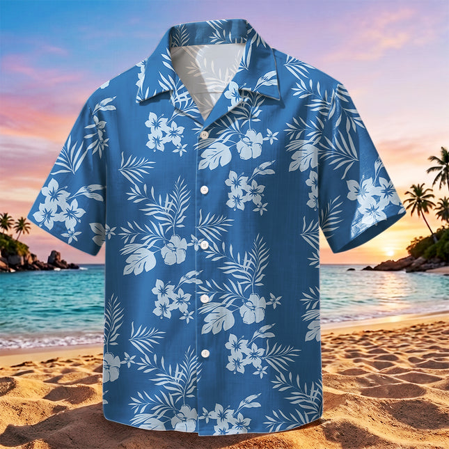 Beach Summer Blue Tropical Floral Hawaiian Shirt
