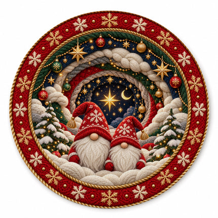 Christmas Round Rug Gnome Starry Night Holiday Doormat