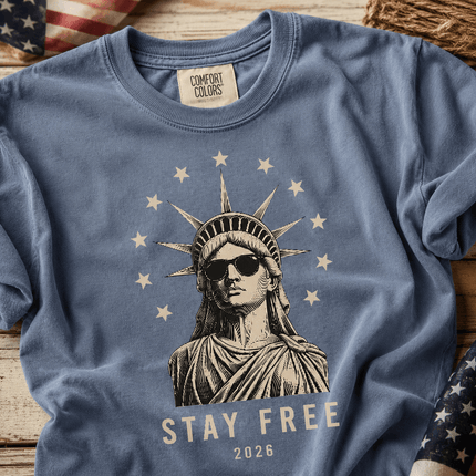 Comfort Colors Stay Free 2026 250th Anniversary USA Sunglasses Statue T-Shirt