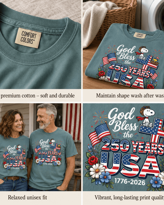 1_cecf6ddd-e465-4ad5-90fa-cd4ce18fb8e7 - AuraNations - Comfort Colors God Bless The USA 250 Years Patriotic Cross T-Shirt - Seafoam / S - 250TH ANNIVERSARY, ALL, COMFORT COLORS, NO CUSTOM, PRODUCTS, SNPY, TSHIRT