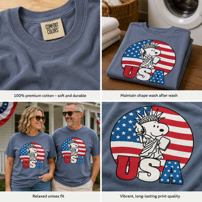 Comfort Colors USA Statue Of Liberty Patriotic Dog Circle T-Shirt