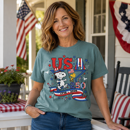 Comfort Colors USA 250 Years 1776-2026 Patriotic Star Dog T-Shirt