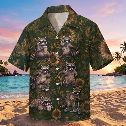 Funny Raccoon Sunflower Summer Vacation Hawaiian Shirt