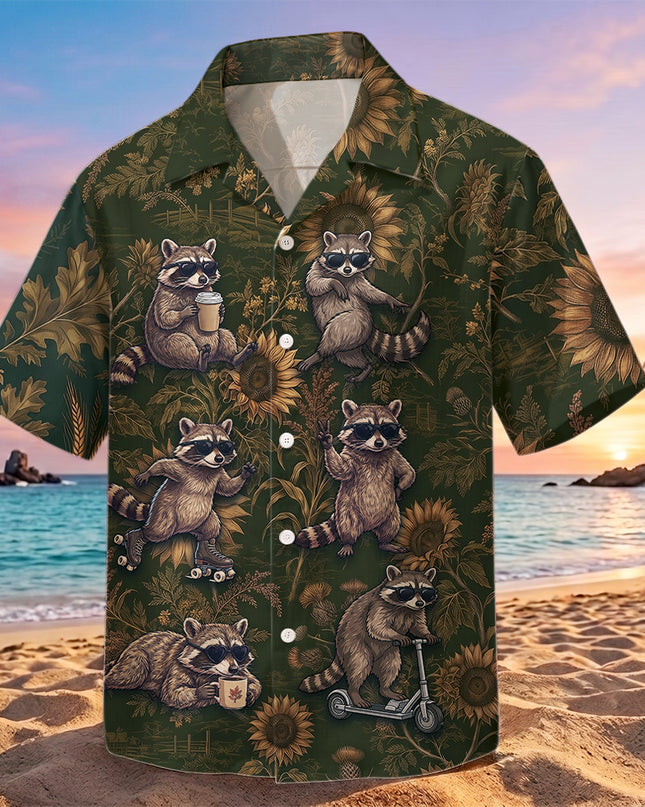 Funny Raccoon Sunflower Summer Vacation Hawaiian Shirt