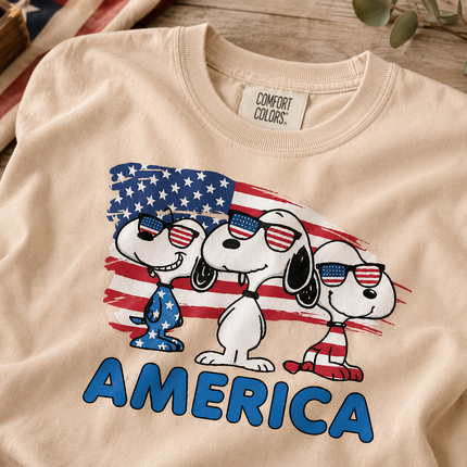 Comfort Colors America Cool Pups Patriotic Flag Sunglasses T-Shirt