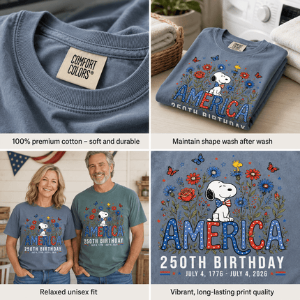 Comfort Colors America 250th Birthday Bowtie Floral Dog T-Shirt