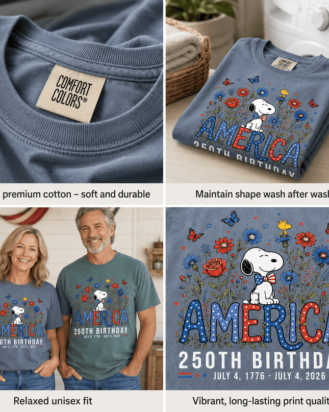 Comfort Colors America 250th Birthday Bowtie Floral Dog T-Shirt