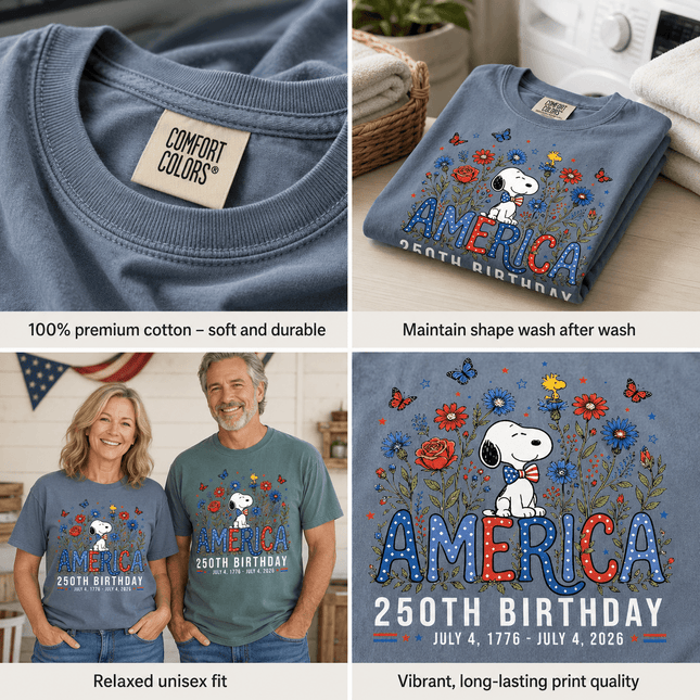Comfort Colors America 250th Birthday Bowtie Floral Dog T-Shirt