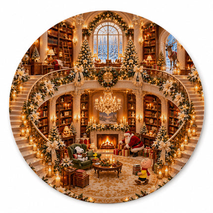 Christmas Round Rug Cozy Library Grand Staircase Holiday Doormat