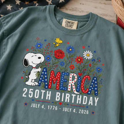 Comfort Colors America 250th Birthday Floral Hugging Dog T-Shirt
