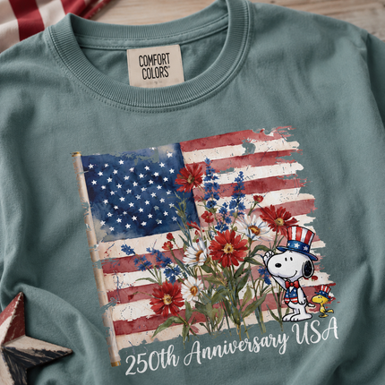 Comfort Colors 250th Anniversary USA Watercolor Flag Floral Dog T-Shirt