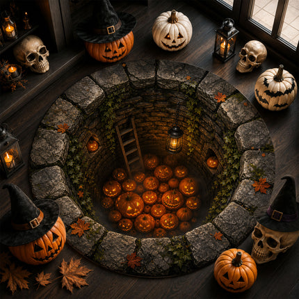 Halloween Round Rug Pumpkin Well 3D Spooky Doormat