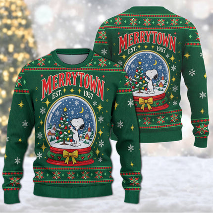 Funny Christmas Snow Globe Ugly Sweatshirt Merrytown Dog Design