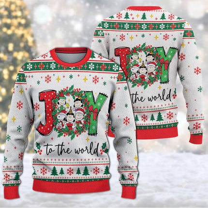 Funny Joy to the World Ugly Sweatshirt Christmas Cartoon Wreath