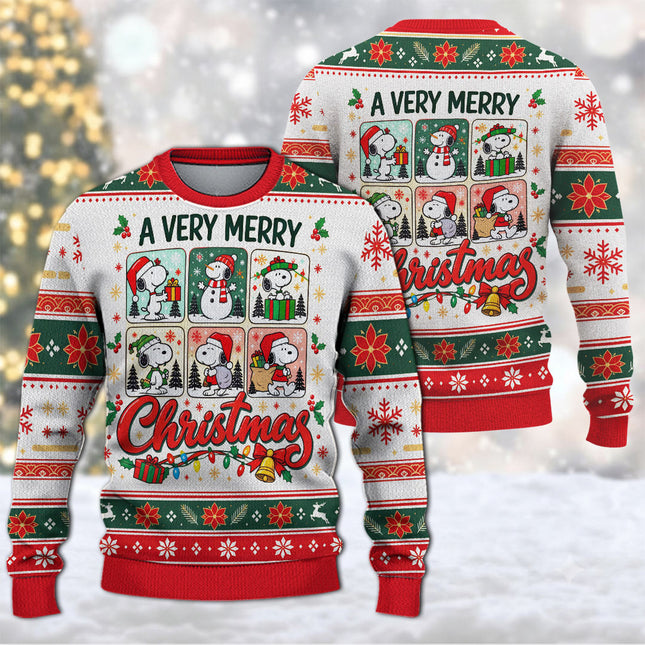 Funny Christmas Dog Ugly Sweatshirt Very Merry Cartoon Holiday