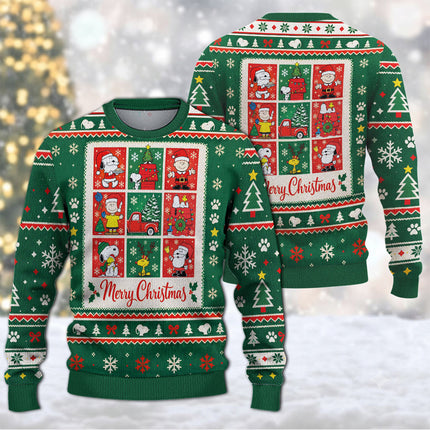 Funny Cartoon Christmas Ugly Sweatshirt Green Holiday Comic Panels