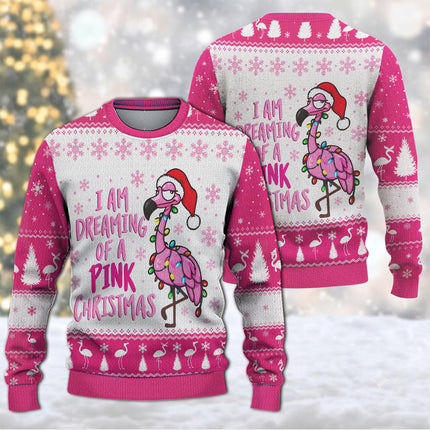 Pink Flamingo Christmas Ugly Sweatshirt Funny Dreaming of a Pink Christmas