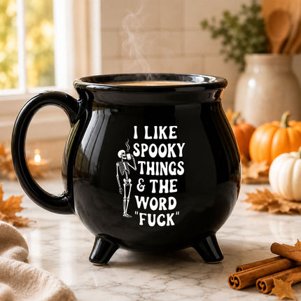 Funny Skeleton Halloween Cauldron Ceramic Mug Spooky Quote