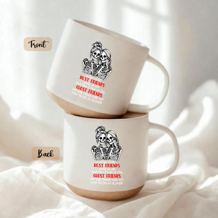 Best Friends Skeleton Halloween Pottery Mug Funny Ghost Gift