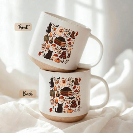 Cozy Black Cat Halloween Pottery Mug Ghost Autumn Gift