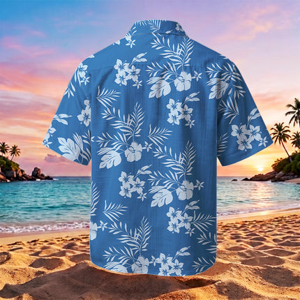 Beach Summer Blue Tropical Floral Hawaiian Shirt