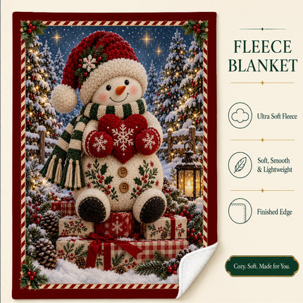 Christmas Snowman Fleece Blanket Cozy Winter Holiday Decor