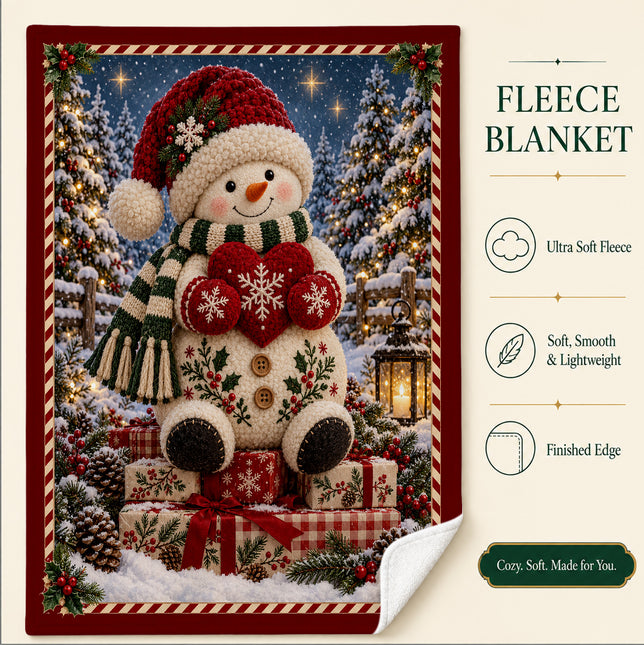 Christmas Snowman Fleece Blanket Cozy Winter Holiday Decor