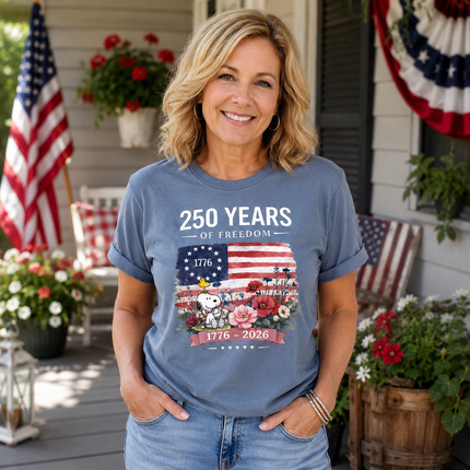 Comfort Colors 250 Years Of Freedom 1776-2026 Patriotic Floral Dog T-Shirt