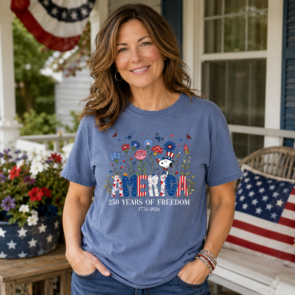 Comfort Colors America 250 Years Of Freedom Wildflowers Patriotic Dog T-Shirt