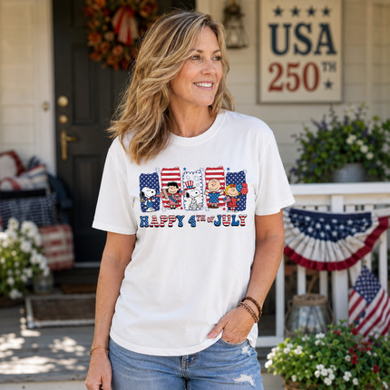 Comfort Colors Happy 4th Of July Red White Blue Stripes Panels T-Shirt