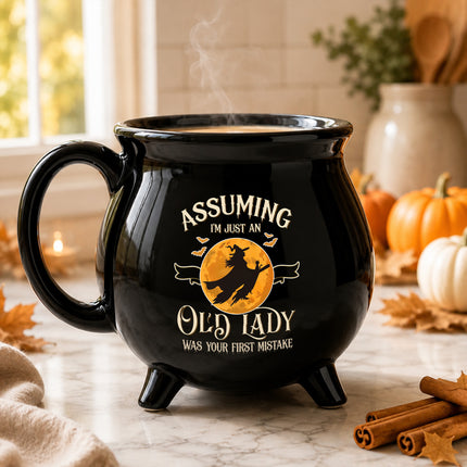 Funny Old Lady Witch Cauldron Ceramic Mug Halloween Gift
