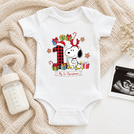 My 1st Christmas Buffalo Plaid Number One Baby Bodysuit