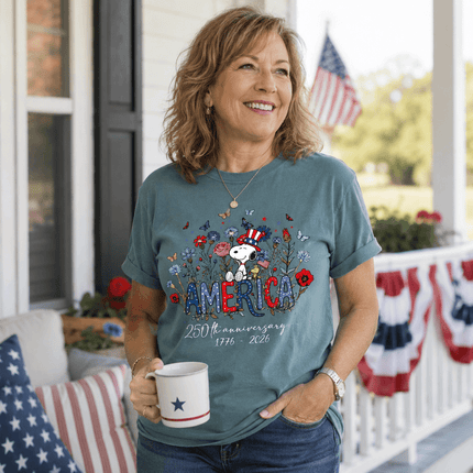 Comfort Colors America 250th Anniversary Floral Uncle Sam Hat Dog T-Shirt